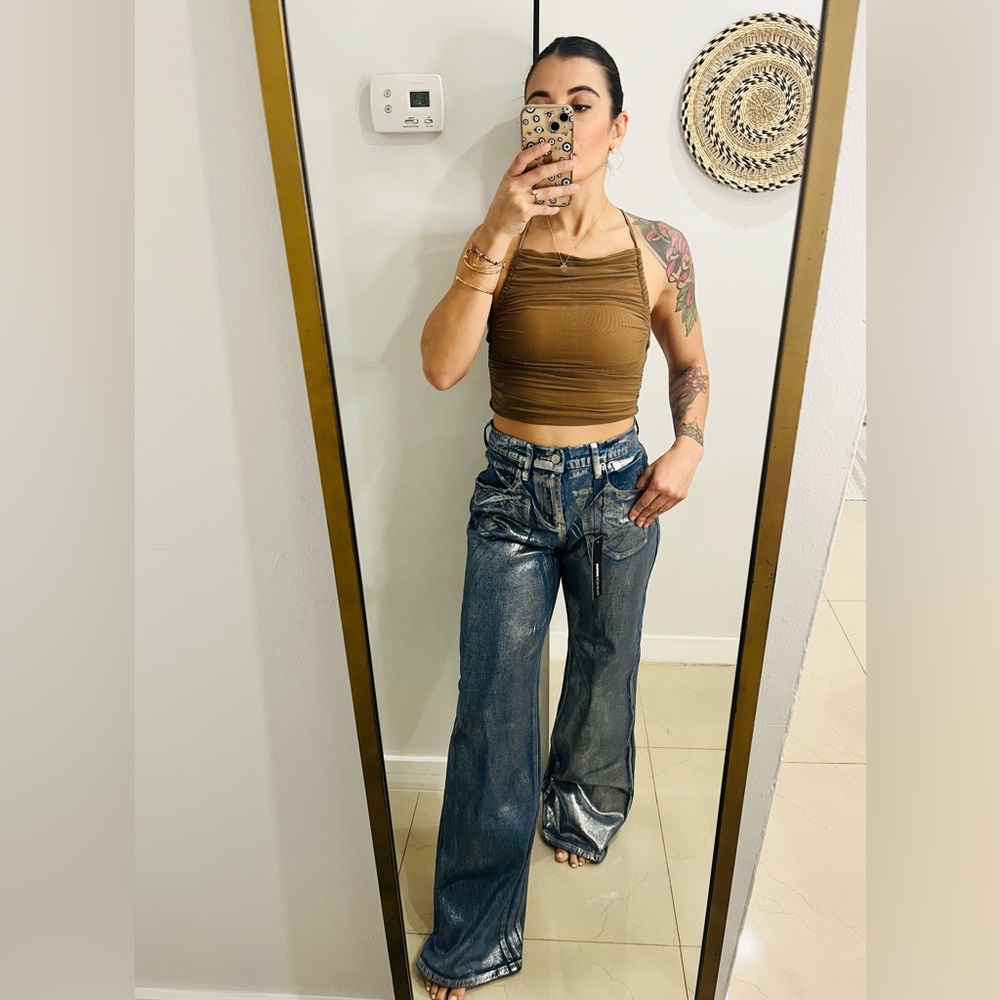 FASHION NOVA | Women’s Cold As Ice Foil Print Baggy Jeans - Silver NWT SIZE 7 - Picture 6 of 6